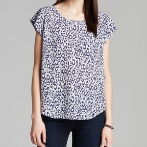 Joie silk rancher top grey blue leopard